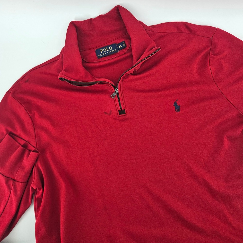 Polo Ralph Lauren Mens XL Quarter Zip Pullover Cotton Red Pony Logo Preppy